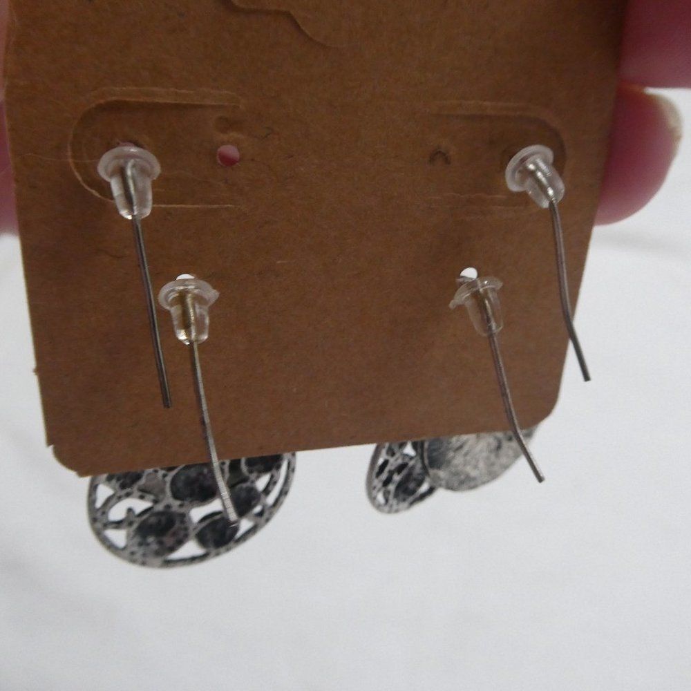 Silver Tone Boho Dangle Round Fishhook Earrings - image 6